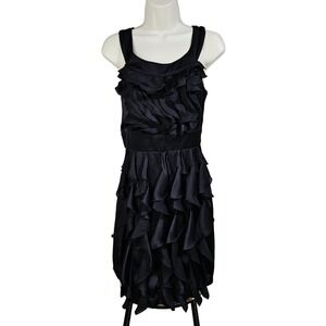 Max and Cleo Black Ruffle Tiered Satin Romantic Cocktail Dress 4 Glam Party LBD
